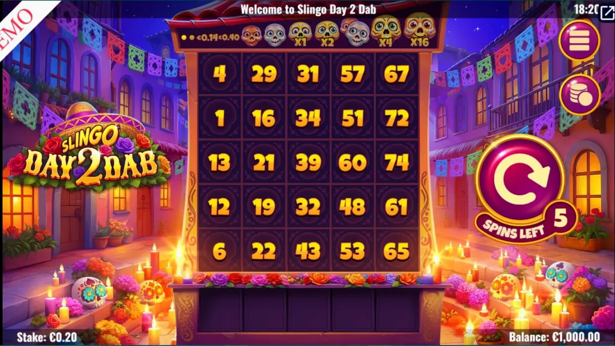Slingo Day 2 Dab slot dengan tema Day of the Dead yang meriah
